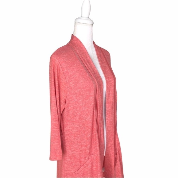 Halston long drape open cardigan sweater pink red medium short sleeves boho - Picture 5 of 16
